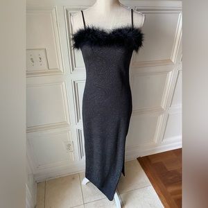 HYPHEN MEDIUM FEATHER BUST SPARKLE SWIRL COCKTAIL PARTY MAXI BODYCON DRESS